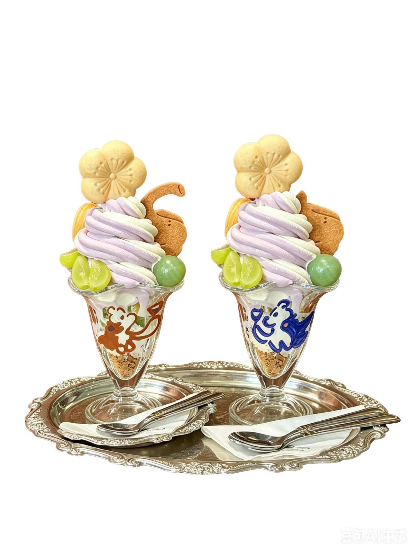 Handmade Parfait Dessert Glass Set of 2 | High Temperature Resistant Couple Sundae Cups | Bears' Party