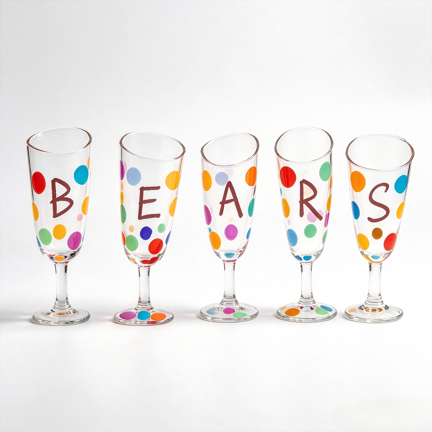 Bears' Party Colored Glass Goblet Set of 5 | Handmade BEARS Letter High-Temperature Resistant Wine Cups