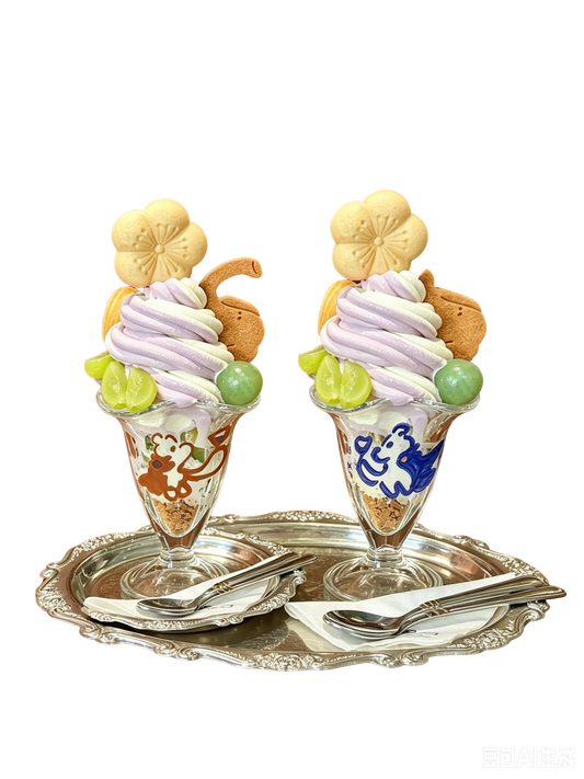 Handmade Parfait Dessert Glass Set of 2 | High Temperature Resistant Couple Sundae Cups | Bears' Party