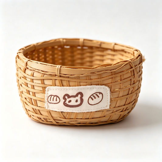 Handwoven Bamboo Bread Basket | Bears' Party Rustic Cartoon Kitchen Storage Basket